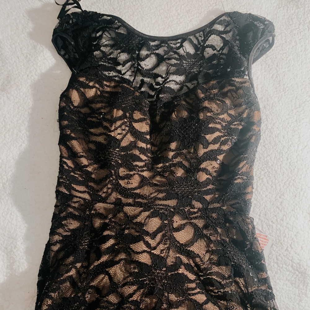 Black Lace with Nude slip High Low Dress